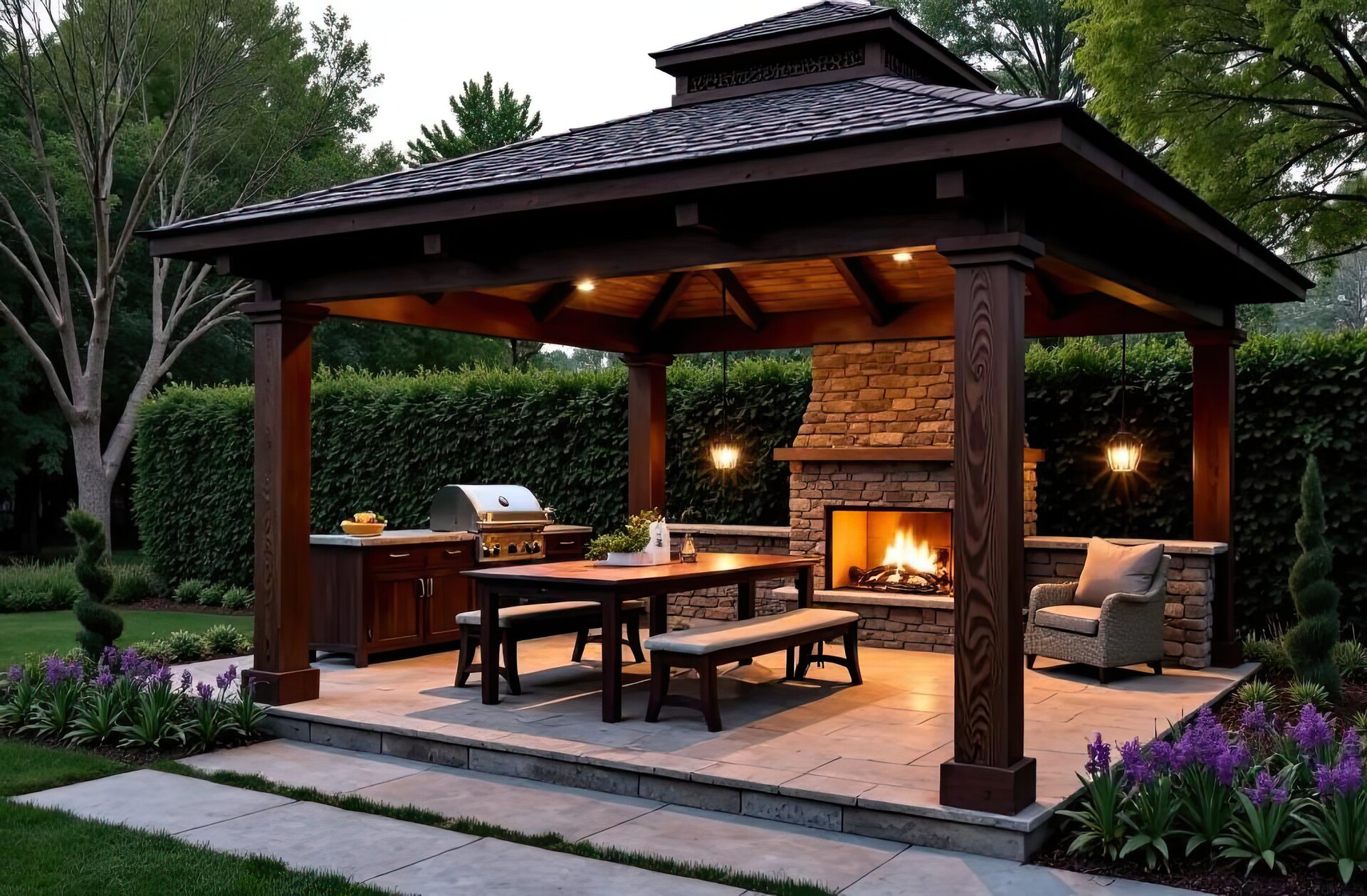 Elegant gazebo with outdoor fireplace in Eden Prairie