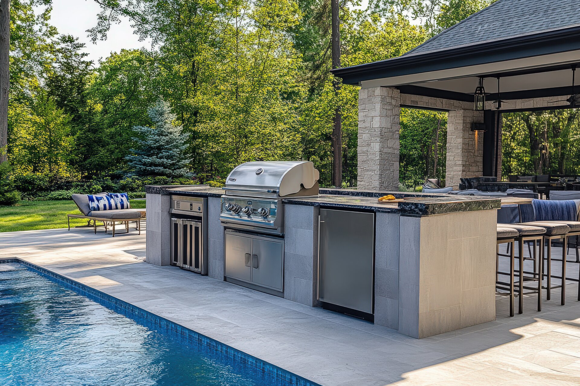 Luxury outdoor kitchen with grill and counters in Woodbury