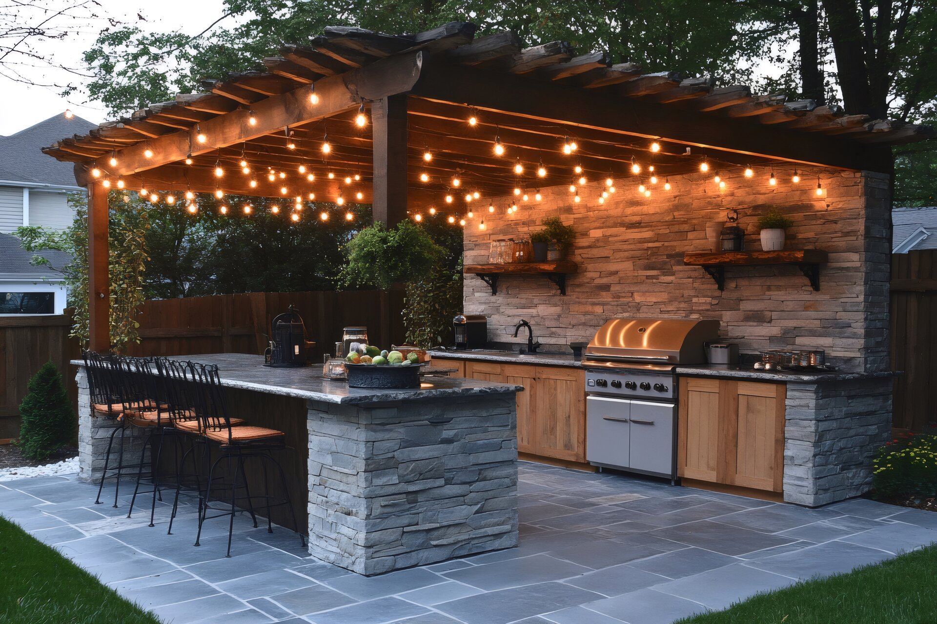 Custom outdoor kitchen design with grill and countertops