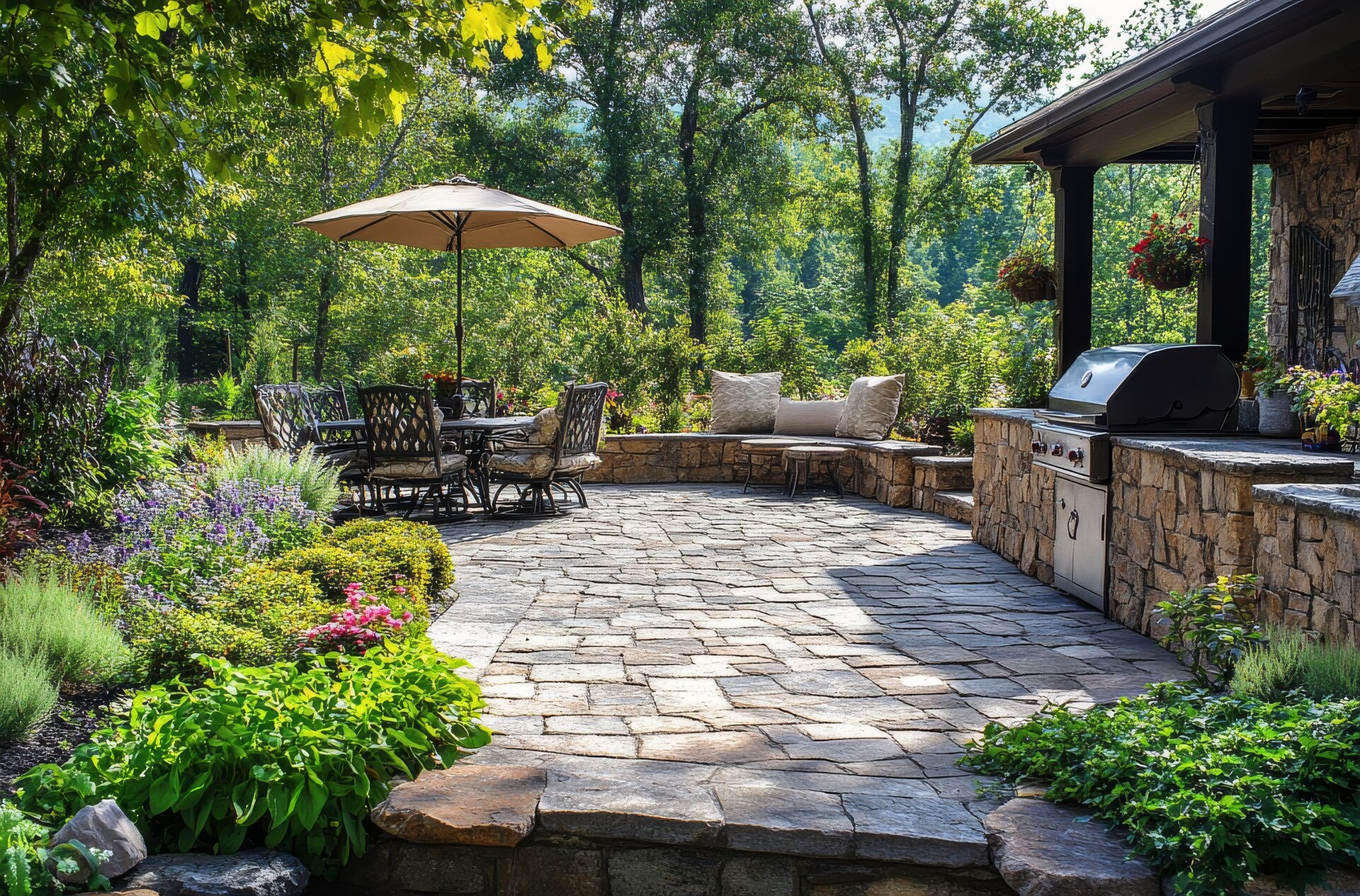 Elegant paver patio with seating area in Edina
