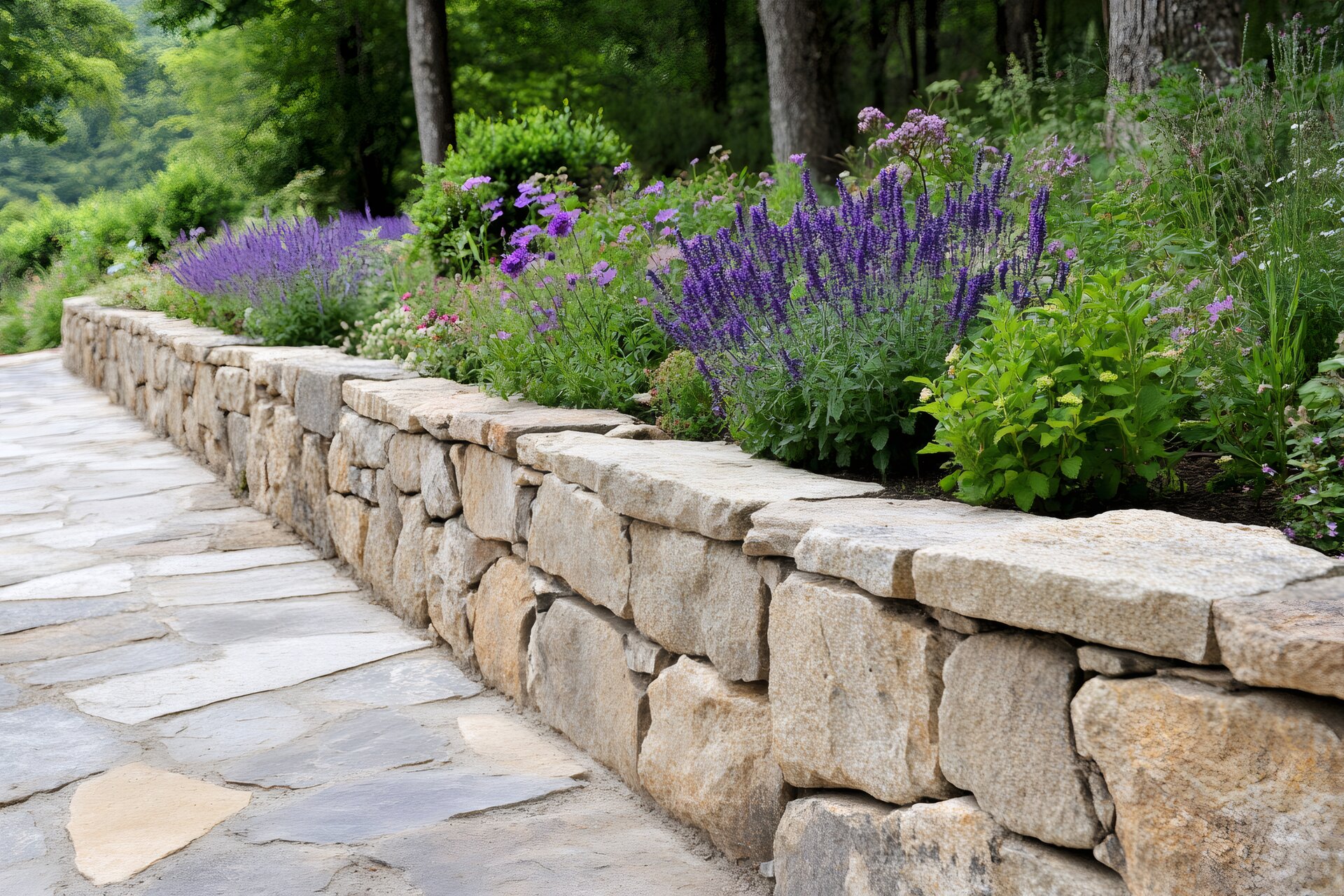 Natural stone retaining wall in Minnetonka